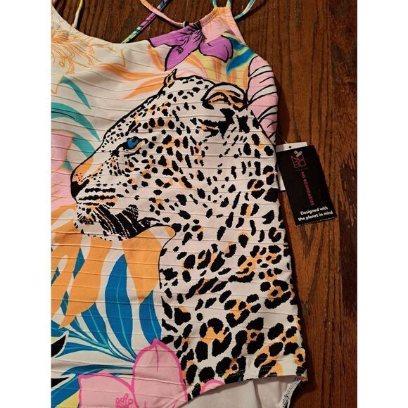 New Jr XL No Boundaries 1 Piece Leopard Cheetah Tropical Swimsuit Bathing Suit - Picture 2 of 7
